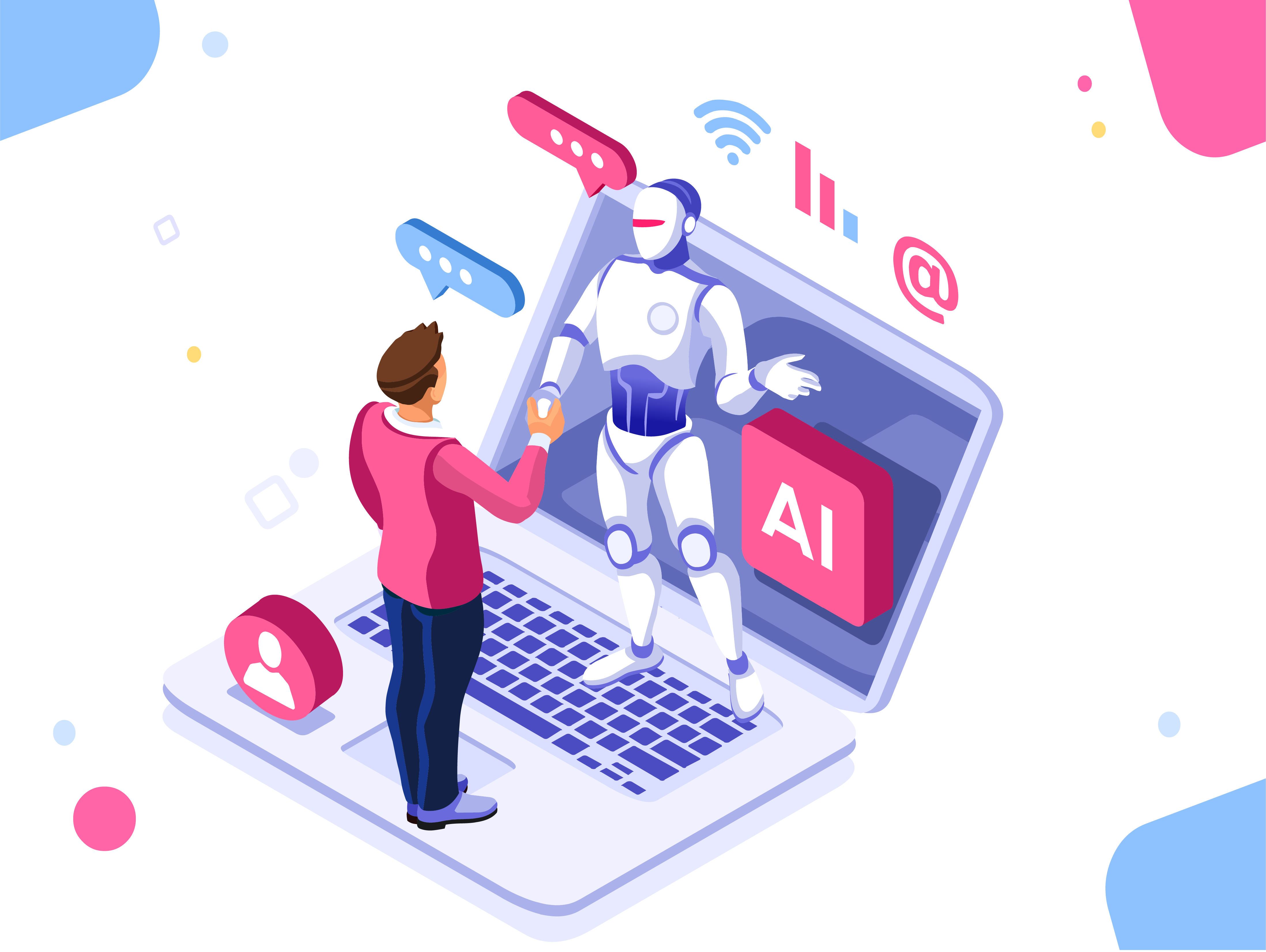 生成AIと握手する男性のイメージ