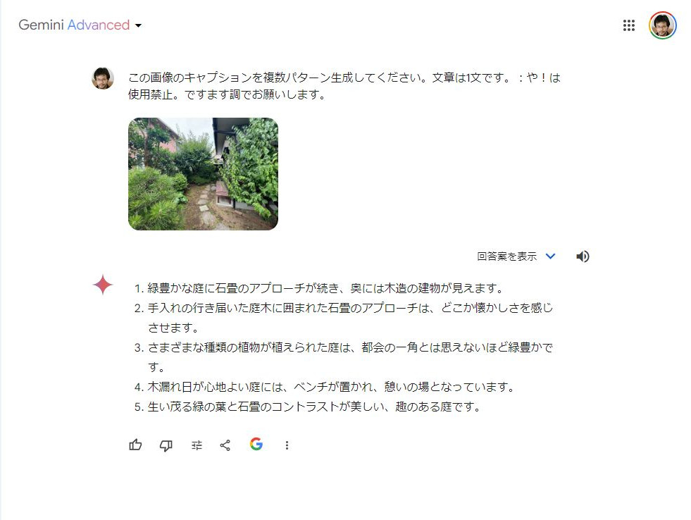 Gemini Advancedとのやり取りの記録